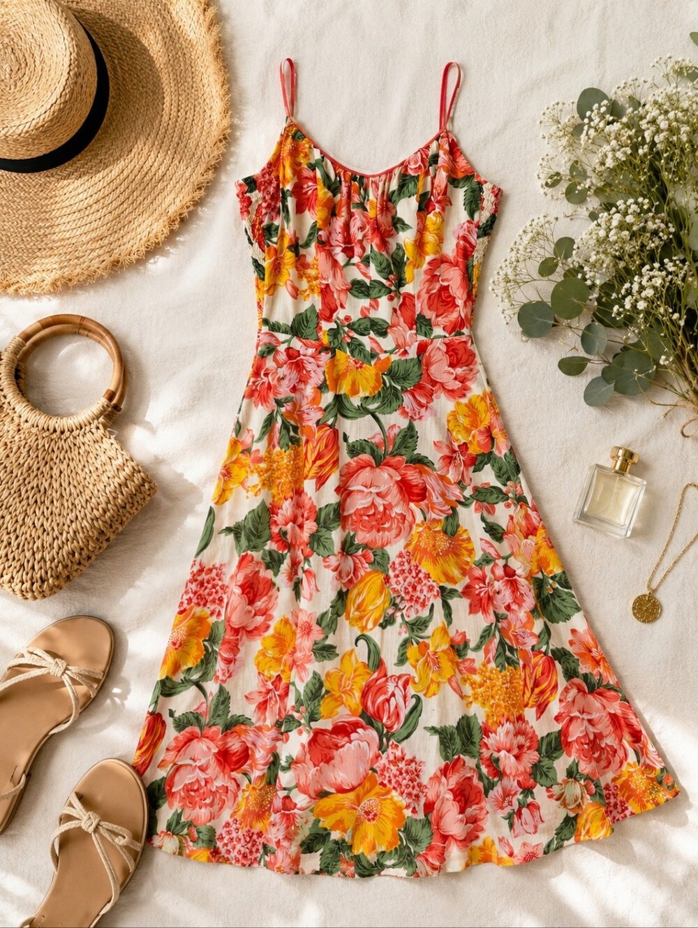 Vintage DeWeese Hawaiian Floral Fit & Flare Sundress | Vacation Cottagecore
